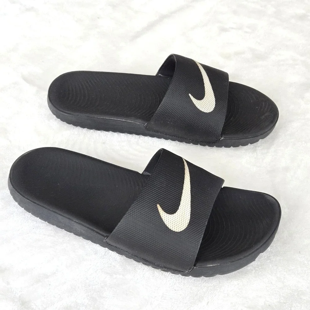 Nike Sandals Youth 5 Kawa Flip Flop Slide Black Open Toe Comfort Logo 819352-001